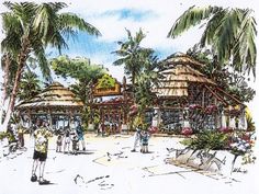 this is an artist's rendering of a tropical resort in the middle of palm trees