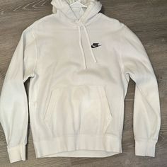 White Nike Hoodie, No Stains, Never Worn, Size Small White Fleece Sweatshirt For Spring, Casual Nike Hoodie For Streetwear, Nike Hoodie With Ribbed Cuffs For Spring, Nike White Hoodie With Adjustable Hood, Casual Nike Hoodie Sweatshirt, White Hoodie With Double-lined Hood For Spring, Nike Casual Hoodie For Fall, Nike Casual Hoodie With Adjustable Hood, Nike Fleece Hoodie For Spring