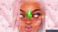 a digital painting of a woman's face with pink and green butterflies on her forehead