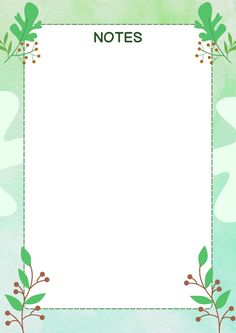 a blank note with leaves and berries on the border, in green watercolors