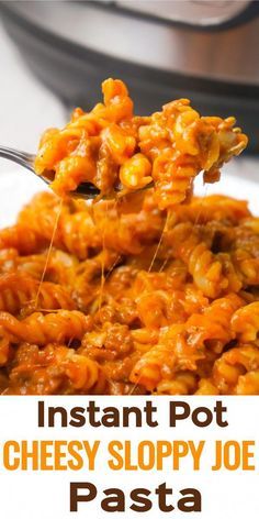 instant pot cheesy sloppy joe pasta on a fork