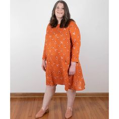 The Farrow Dress Pattern has a sophisticated A-line design that is highlighted by a jewel neckline. Inseam pockets are hidden, and interest is added by clever diagonal seaming. The Farrow has year-round adaptability because it may be worn with bracelet-length sleeves or made sleeveless. For ultimate comfort and breathability, Grainline Studios recommends using light to medium weight fabrics. Use everything ranging from linen, linen blends, cotton, lightweight wool and wool blends, silk charmeuse Orange A-line Dress For Daywear, Orange A-line Dress For Work, Grainline Studio, Jewel Neckline, Silk Charmeuse, Extra Fabric, Silk Twill, Line Design, Dress Pattern