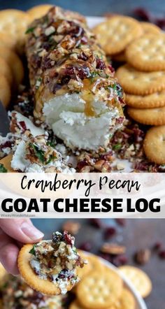 cranberry pecan goat cheese log with crackers