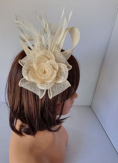 Cream ,Ivory Colour Fascinator With Flower Headband and Clip Wedding Hat,Royal Ascot Ladies Day Size: approx :- 16cm x 13cm Small Size  Material:-,Feathers,Sinamay  Note :- I can't accept return.. Thanks                                                          Customer's returns fascinator or other items  to me so shop will deduct shipping cost from refund  Which shipping cost shop will pay or paid for customer orders  Thank you Elegant Cream Flower Fascinator, Gold Hair Accessories For Spring Wedding, Elegant Beige Headpieces With Handmade Flowers, Cream Summer Ceremony Fascinator, Beige Summer Wedding Headpiece, Cream Hat Headpiece For Ceremony, Cream Headband For Kentucky Derby, Cream Headband Headpieces For Ceremony, Cream Ceremony Headpieces Shaped Like Hats