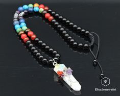 Selenite Tree Of Life Healing 7 Chakra Pendant Necklace Natural Black Onyx Beads Chackra Bestfriend Gift For Wife Unisex Men's Women's -ALL THE PRODUCTS AT ELISAJEWELRYART ARE HANDMADE AND MADE WITH NATURAL BEADS. Chakra Colors Let's look at the 7 Chakra colors: 1- RED - The Root Chakra 2- ORANGE - The Navel or Sacral Chakra 3- YELLOW - The Solar Plexus Chakra 4- GREEN - The Heart Chakra 5- BLUE - The Throat Chakra 6- INDIGO - The Third Eye Chakra 7- VIOLET - The Crown Chakra As you can see in o Black Crystal Necklace For Healing, Chakra Colors, Chakra Pendant, 7 Chakra, Sacral Chakra, Onyx Bead, Solar Plexus, Throat Chakra, Root Chakra