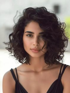 20 Medium Length Haircut Ideas with Layers, Bangs Wavy Bob Natural Hair, Above Shoulder Curly Haircuts, 2c Curls Haircut, Curly Lob Haircut Naturally, 2c Haircuts, Naturally Wavy Short Hair, Haircuts For Fine Curly Hair, Short Bob Curly Hair, Short Curly Brown Hair