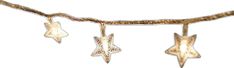 three metal stars hanging from a tree branch