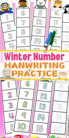 printable winter number handwriting practice for kids