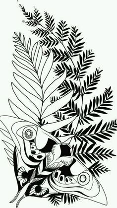 a black and white drawing of some plants