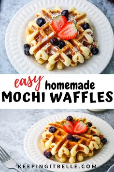 easy homemade mochi waffles with fresh fruit on top