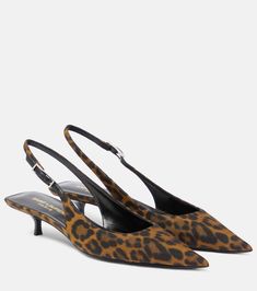 Cherish 30 leopard-print slingback pumps in multicoloured - Saint Laurent | Mytheresa Leopard Bag, Dr Shoes, Mid Heels Pumps, Ysl Shoes, Latest Shoe Trends, Luxury Women Fashion, Saint Laurent Shoes, Evening Shoes, Footwear Design Women