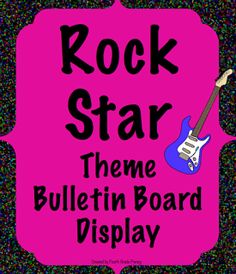 the rock star theme board display is pink and black with an electric guitar on it