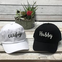 Wifey and Hubby Dad Hat Set - Prfcto Lifestyle Husband Hat, Bridal Crop Top, Bridal Swimwear, Custom Baseball Hats, Gifts For Hubby, Bride Shower, Bridal Hat, Festival Gear, Mom Hats