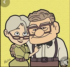 an old man and woman standing next to each other