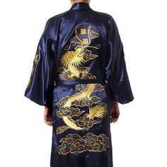 FREE SHIPPING 30 DAYS RETURN EASY PAYMENT Gown Chinese Kimono Satin Silk Dragon Bath Embroidery Robe Navy Blue Men's Size Description 100% Brand New with tag. Chinese National Style Male Casual Sleepwear ,Nightshirt Material: quality Satin,rayon& acetate,Soft, comfortable material Sleeve: Three Quarter Neckline: V-neck Style: casual/fashion/Home Wear sizes available: S M L XL XXL Color available:Navy Blue /4 colors for choice REVIEWS The product came very well packaged. I'm very happy. thank you Embroidery Kimono, Kimono Gown, Blue Kimono, Kimono Yukata, Men's Robes, Chinese Man, Silk Robe, Long Kimono, Satin Silk