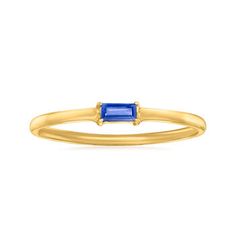 Ross-Simons - Sapphire-Accented Ring in 14kt Yellow Gold. Size 8. RS Pure. Modern designs that complete your outfit and complement your personality. Wear this minimalist ring with dainty gold jewelry for an on-trend look. It features a baguette sapphire accent on a simple 14kt yellow gold band. 1/16" wide. Sapphire-accented ring. Sapphire birthstones are the perfect gift for September birthdays. Classic Stackable Sapphire Ring, Classic 14k Gold Baguette Cut Birthstone Ring, Modern 14k Yellow Gold Sapphire Ring, Classic Stackable 14k Gold Gemstone Rings, Elegant Everyday Sapphire Ring In 14k Gold, Elegant Everyday 14k Gold Sapphire Ring, Elegant Yellow Gold Sapphire Ring For Everyday, Accented Ring, Dainty Gold Jewelry