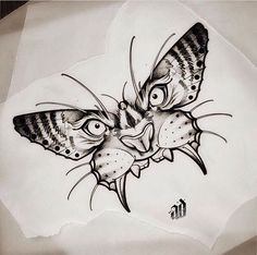 a drawing of a cat with a butterfly on it's face