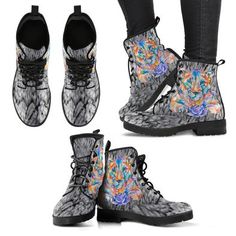 Watercolor Lioness Boots Vegan Boots Women, Boho Chic Boots, Bohemian Boots, Boots Boho, Floral Combat Boots, Hippie Boots, Vegan Leather Boots, Boho Boots, Handcrafted Boots