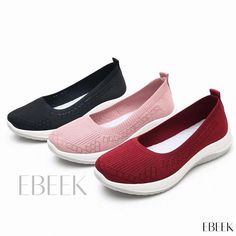 Ebeek - Breathable, Cushioned Footbed Comfort Shoes - Slip-On Casual Walking Shoes Chic High Heels, Casual Walking Shoes, Comfortable Loafers, Mesh Heels, Elegant Sandals, Peep Toe Sandals, Leather Wedge Sandals, Leather Wedges, Walking Shoes