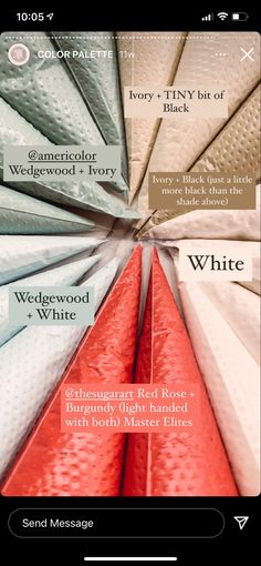 an iphone screen showing different types of white and red material on the same page as well as text