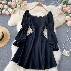 Cute A line long sleeve dress fashion dressFabric: blendedColor: black, whiteSize(cm): S, M, L, XLS length 76 bust 76 waist 60 seleeve length 56M length 77 bust 80 waist 64 seleeve length 57L length 78 bust 84 waist 68 seleeve length 58&ltp&gtXL length 79 bust 88 waist 72 seleeve length 59</p>&ltbr/> Elegant Long Sleeve Dress With Lantern Sleeves For Summer, Chic Long Sleeve Square Neck Dress For Spring, Elegant Black Lantern Sleeve Dress, Black Long Sleeve Midi Dress For Summer, Black Long Sleeve Evening Dress For Spring, Elegant Black Long Sleeve Summer Dress, Black Mini Length Long Sleeve Summer Dress, Black Long Sleeve Mini Dress For Summer, Black Fitted Long Sleeve Mini Dress