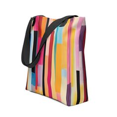 Bold Line Tote Bag by Visual Verse - Image 1 Abstract Tote Bag, Hold Ups, The Studio, Running Errands, Natural Cotton, Abstract Design, Carry On, Art Supplies, Polyester Fabric