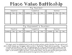 the place value battleship game is shown in this printable activity sheet for students to practice their