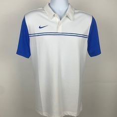 This Item Is Unworn In Perfect Condition: - Stitched Pattern And Logo On Chest - Suede Material Nike Collared Tops For Spring, Blue Collared Golf Shirt, Blue Cotton Golf Shirt, Fitted Blue Golf Shirt, Fitted Blue Shirt For Golf, Blue Collared Top For Golf, Classic Blue Polo Shirt For Sports, Classic Blue Sports Tops, Classic Blue Golf Shirt