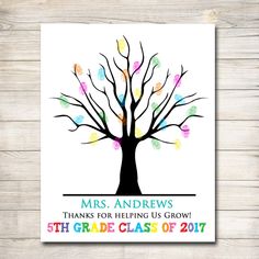 a card with the words, mrs andrews's thanks for helping us grow 5th grade class of 2011