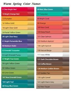 the color chart for different shades of green, yellow and red with text that reads warm spring