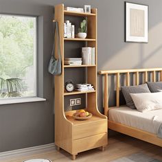 PRICES MAY VARY. STYLE - Modern minimalist style tall bookshelf, dimensions: 19.69"(W)x15.75"(D)x70.87"(H); MATERIALS - Manufactured from MDF with wood grain finish and raised uniquely shaped solid wood legs; COLORFUL - Rich colors to meet different home styles, simple and stylish design yet functional and suitable for any room; STRUCTURE - Floor standing, with a wide desktop, two side hooks, two drawers with metal rails, and four shelves for books, albums, and ornaments; MULTIPURPOSE - Best use Bedside Table Bookshelf, Modern Night Table, Open Shelf Bookcase, Scandinavian Shelves, Bedside Cabinet Modern, Bedside Table Grey, Tall Nightstands, Bookcase With Drawers, 4 Shelf Bookcase