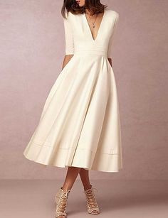 Wedding Dresses A Line, Satin Bridal Gowns, Tea Length Wedding, Cheap Wedding Dresses Online, Wedding Dress Store, Tea Length Wedding Dress, Plus Size Vintage, Vestidos Vintage, 1950s Dress