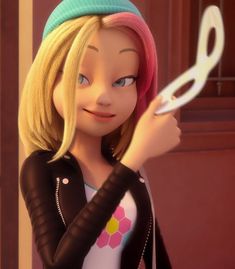 a cartoon character holding scissors in her hand