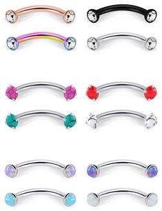 PRICES MAY VARY. STYLES 12PCS Curved Barbells with 3 Different Ends:(1)Created-Opal,(2)Simulated Turquoise,(3)Rhinestone. Dimensions Wearable Bar Length: 5/16inch 8mm, GAUGE: 16ga 1.2mm, Ends Diameter: 0.12inch 3mm. Quality Hypoallergenic Surgical Stainless Steel, Hand Polished to a Mirror Shine, Coated with PVD Rose-Gold / Black / Rainbow for a Lustrous Finish. Pretty Created-Opal and Vivid Simulated Turquoise SUITABLE The Ends on Both Sides can be Easily Screw in and out, Convenient for Wearin Button Snake, Frog Eyes, Eyebrow Piercing Jewelry, Cartilage Helix Piercing, Vertical Labret, Eyebrow Jewelry, Frog Eye, Anti Tragus, Barbell Piercing