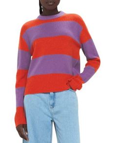 Whistles Wool Crewneck Sweater Ultimate Capsule Wardrobe, Stripe Jumper, Slip Skirts, Relaxed Jeans, Red Wool, Color Block Sweater, Red Sweaters, Crewneck Sweater, Knitwear Women