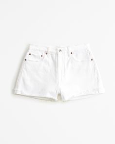 Women's Curve Love High Rise Mom Short | Women's Bottoms | Abercrombie.com Fitted White Bottoms For Everyday, White Everyday Short Bottoms, White Everyday Shorts, Classic Relaxed Fit Cutoff Bottoms, White High Rise Bottoms For Everyday, White High-rise Bottoms For Everyday, White Fitted Bottoms With 5-inch Inseam, Classic White Bottoms For Everyday Wear, Classic White Everyday Bottoms