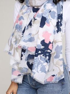 When it comes to travel and packing light - there aren’t many items more versatile and timeless than a scarf. Our Boat Life Floral Scarf will take you from fun in the sun to a date night, out with friends, or for the office! It’s multipurpose nature means it can help solve problems in many areas. A lightweight, abstract floral printed oblong scarf. Fabric - 100% Polyester Check out our blog on how to style this oblong scarf several different ways at 2birdsboutique.com White Floral Print Scarves For Spring, White Beach Scarf For Spring, White Spring Scarves For Vacation, White Scarf For Spring Vacation, White Scarves For Spring Vacation, Casual Floral Print Scarves For Spring, Spring Floral Print Patterned Scarf, White Floral Print Scarves For Summer, Casual Floral Print Summer Scarves