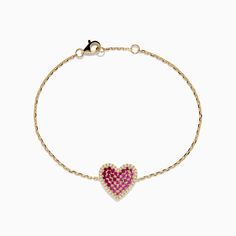 Effy Novelty 14K Yellow Gold Ruby, Pink Sapphire and Diamond Heart Bracelet Diamond Heart-shaped Jubilee Bracelet, 14k Rose Gold Bracelet For Valentine's Day, Heart-shaped White Gold Diamond Bracelet For Valentine's Day, Yellow Gold Bracelets For Valentine's Day Formal Occasion, White Gold Heart Diamond Bracelet For Valentine's Day, Luxury 14k Gold Bracelet For Valentine's Day, Elegant 14k Gold Bracelets For Valentine's Day, Luxury Heart-shaped Bracelet For Valentine's Day, Valentine's Day White Gold Heart Diamond Bracelet