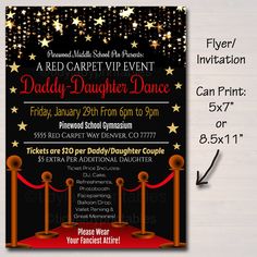 this is an image of a red carpet and stars baby daughter dance birthday party poster