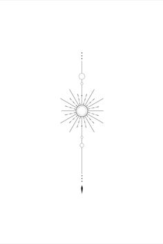 a black and white drawing of a starburst with an arrow on it's side