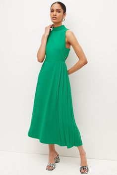 Soft Tailored Pleated Panel Maxi Dress | Karen Millen Latest Maxi Dresses, Maxi Dress Collection, Soft Tailoring, Midaxi Dress, Green Maxi, Pleated Midi Dress, Long Summer Dresses, Maxi Dress Green, Little Dresses