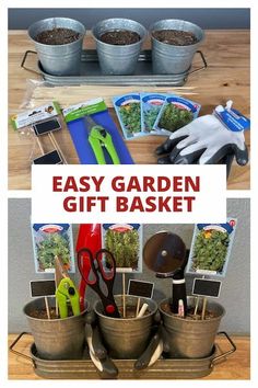 an easy garden gift basket with gardening tools