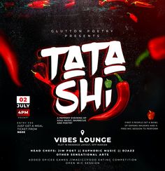 a poster for the upcoming show, tata shi with an image of chili peppers on it