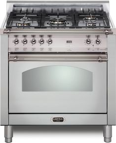 an oven with four burners and two doors