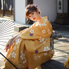 Traditional Japanese Yellow Kimono Product Type: Kimono Composition: Polyester Belt included Full Sleeve S (5"- 5"5 / 155-165 cm)M (Above 5"7 /170 cm) Free Shipping in the U.S. Processing Time: Orders are processed within 24-48 hours Customer Satisfaction Guarantee: 30-day return policy Womens Kimono Traditional, Zenistu Kimono, Yellow Kimono Traditional, Luxury Yellow Women's Kimono, Yellow Kimono Outfit, Yellow Yukata, Komi Kimono, Kimono Poses, Kimono Outfit Japanese