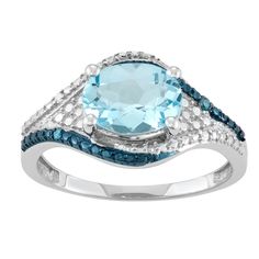 Adorned with a genuine blue topaz center stone accented with blue and white diamonds, this sterling silver ring lends a touch of sparkle to your look.RING DETAILS Width: 10.9 mm Metal: sterling silver Plating: rhodium Finish: polished Packaging: boxed STONE DETAILS Stone type: blue topaz Total weight: 2 1/5 ct. Center stone size: 9 mm x 7 mm Shape: oval Setting: prong DIAMOND DETAILS Total weight: less than 1/10 ct. Shape: round Color grade: H-I Clarity: I2-I3 Setting: prong Gemstones may have b Triangle Ring, Black Onyx Necklace, Right Hand Rings, Out Of Reach, Blue Topaz Ring, Bridal Jewelry Sets, Favorite Rings, Stylish Jewelry, Topaz Ring