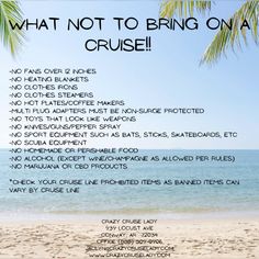 a beach with palm trees and the words what not to bring on a cruise