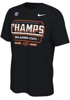 Show off your team pride in this Oklahoma State Cowboys Black 2021 Fiesta Bowl Champions Short Sleeve T Shirt! This OSU Short Sleeve Tee features a screen print Oklahoma State Cowboys Football 2021-2022 Fiesta Bowl Champions Locker Room graphic on front chest. Make sure everyone knows you root for the Cowboys with this Black OSU T Shirt. Go Pokes! Breathable cotton material for comfort, Classic fit, Tagless Collar, Crew neckline, screen print of team graphic on front chest, Iconic Nike swoosh, 1 Nike Tops For Football Season Fan Merchandise, Nike Cotton T-shirt For Baseball Season, Nike Tops With Letter Print For Football Season, Nike Team Spirit T-shirt For Streetwear, Nike T-shirt With Letter Print For Baseball Season, Nike T-shirt For Football Season Sports Events, Nike T-shirt For Streetwear With Team Spirit, Nike Sports Fan Tops For Baseball Season, Nike Tops With Graphic Print For Football Season