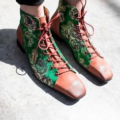 John Fluevog Henley Square Toe Lace Up Boot Floral Jacquard Sz 7 Women's Good Overall Preowned Condition. There Are Some Marks On Leather As Shown. Made In Portugal Soft Leathers And/Or Jacquard Textile Waxed Cotton Laces Tunite Soles With A Custom Rubber Topsole Leather Wrapped Masonite Heel With A Rubber Heel Lift Reheelable John Fluevog Shoes, John Fluevog, Floral Jacquard, Unique Shoes, Rubber Heels, Waxed Cotton, Leather Wraps, Lace Up Boots, Shoes Heels Boots