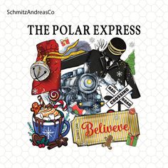 the polar express book cover features an image of a train and other things on it